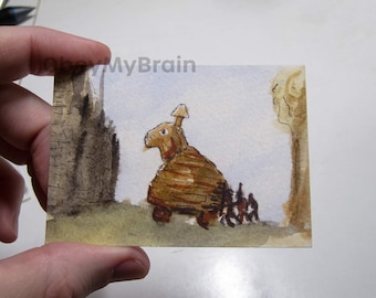 ACEO PRINT Artist Trading Card Monty Python Trojan Rabbit ATC