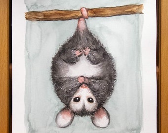 Chonky Opossum - Original Watercolor Painting 8x10