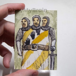ACEO PRINT Artist Trading Card Monty Python Three Headed Knight ATC