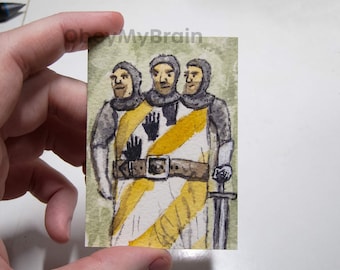 ACEO PRINT Artist Trading Card Monty Python Three Headed Knight ATC