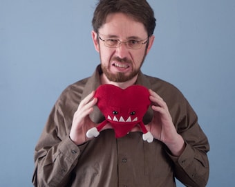 Small Plush Valentine's Grumpy Heart - Red