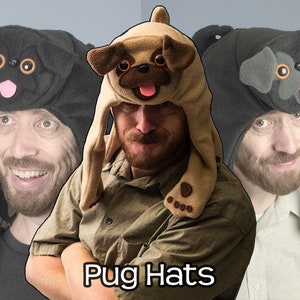 Pug Hat - Fleece Animal - Tan or Black