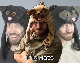 Pug Hat - Fleece Animal - Tan or Black