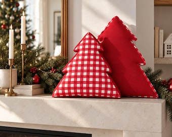 Cuscino decorativo a forma di albero di Natale, con fantasia scozzese e a quadretti - Decorazione per mensole e camini