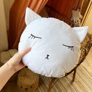 Custom Cat Pillow – soft cotton plush, hypoallergenic baby cushion, perfect cat themed gift, cozy nursery or playroom decor