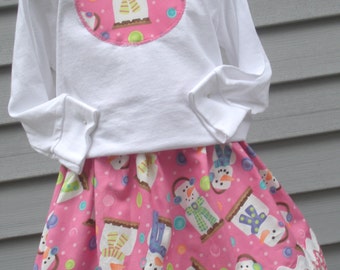 Closing up Shop Sale   Ready to Ship Custom Boutique Smores Snowman T Shirt Pink School Girl Skirt Size 4 5