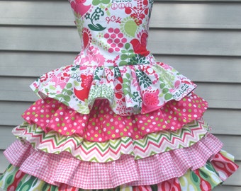 Shop Closing Ready to Ship Custom Boutique Christmas Dress Pink Funky Ruffle Girl Size 5 or 6  Holiday