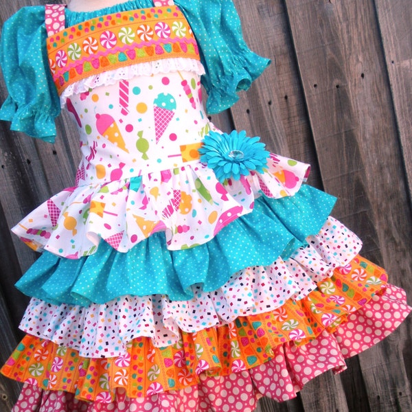 Ready to Ship Custom Boutique 5 Ruffle Birthday Ice Cream Candy Dessert Party Girl Dress 4 5 6