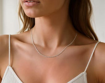 Curb chain zilveren ketting 1,1 mm - Handgemaakte damesketting 925 Sterling Zilver - diverse lengtes - Verstelbare maat 50 cm - 47 cm