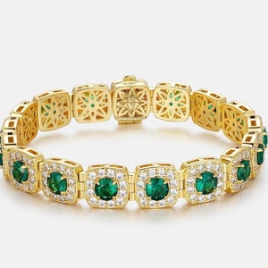 Bransoletka Iced Out Cuban Link | Bransoletka VVS Moissanite Diamond Emerald Cushion Cut | Bransoletka Hip Hop Cuban | Bransoletka Green Diamond
