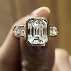 2.00 CT Bezel Setting Emerald Cut Diamond Engagement Ring, Emerald Cut Lab Grown Diamond Ring, Wedding Ring for Women Anniversary Gift