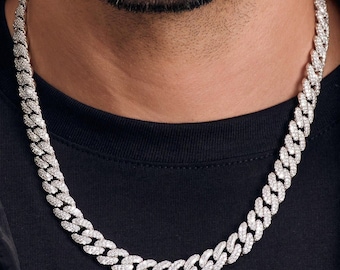 10 mm Miami Cuban Link Prong Kette, Herren-Frauen-Kette, Iced Cuban Halskette mit Geldsäckchen, erhältlich in 925 Sterling Silber / 10 Karat Massivgold