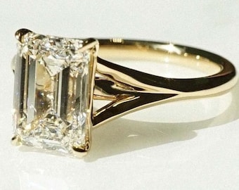 Anello di fidanzamento con moissanite taglio smeraldo da 2 ct Anello di fidanzamento con taglio smeraldo Anello con solitario smeraldo Anello di fidanzamento con solitario taglio smeraldo da 14 carati