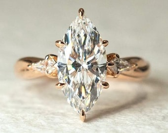 Marquise geslepen verlovingsring | Roségouden diamanten ring | Unieke vintage-geïnspireerde bruidsring | Sierlijke solitairering | Trouwring voor haar