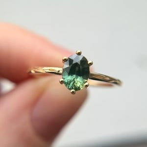 Green Sapphire Ring • Oval Gemstone Gold Ring • Dainty Solitaire Engagement Ring • Unique Natural Gemstone Jewelry Gift for Her