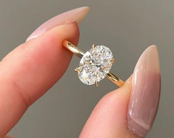 Oval Cut Diamond Engagement Ring • 14K Solid Gold Solitaire Ring • Minimalist Gold Ring • Dainty Diamond Ring • Bridal Promise Ring for Her