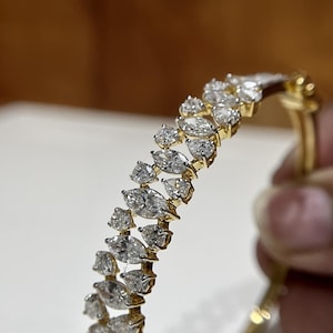 Bransoletka z diamentami Marquise & Pear, bransoletka Half Eternity, biżuteria z moissanitem do układania w stosy, 14-karatowe złoto - wyprzedaż świąteczna!
