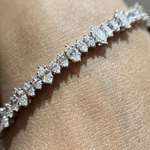 9.00 Carat Diamond Tennis Bracelet, Marquise Cut Lab Grown Diamond Pave Set Bracelet, 14k White Gold Bracelet for Her