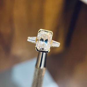 Radiant Cut Lab-Grown Diamond Engagement Ring – Tapered Baguette Side Stones | 14K Yellow Gold Ring | Vintage Inspired Bridal Jewelry