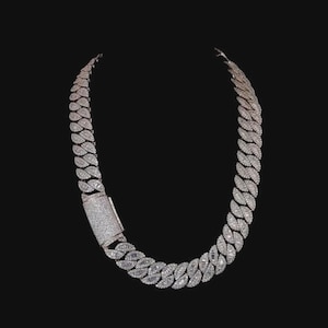 18mm Baguette Miami Cuban Chain Necklace 925 Sterling Silver Iced Out Hip Hop Chain Cuban Link Jewelry