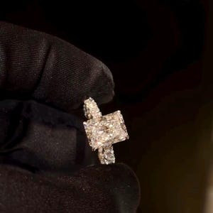 4.00CT Radiant Cut Moissanite Ring, Radiant Engagement Ring, Bridal Pave & Hidden Halo Wedding Ring, Classic Prongs Ring, Bridal Ring
