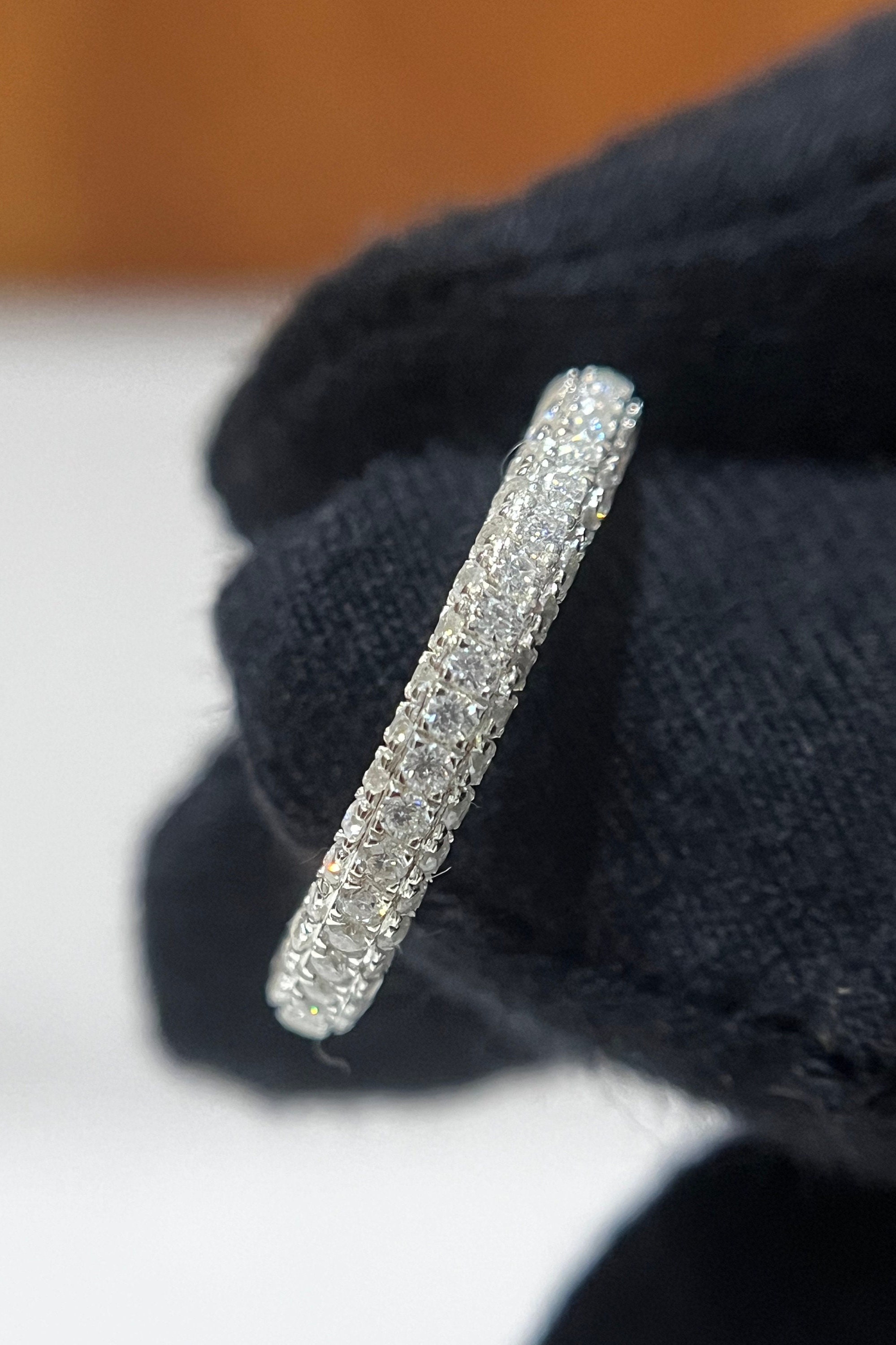14k Solid Gold Full Eternity Band / Round Cut Moissanite Wedding Ring ...
