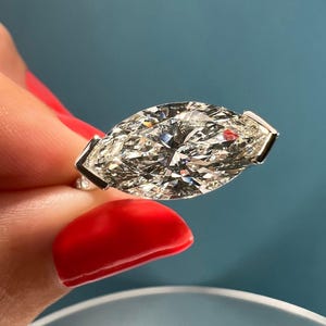 2.00CT Marquise Cut Lab Grown Diamond Engagement Ring, East West Solitaire Half Bezel Setting Solitaire Ring, Gift For Her