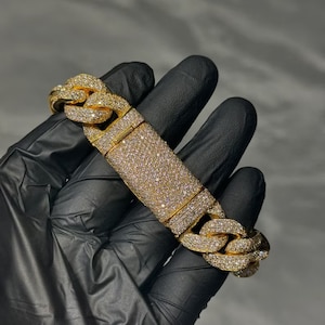 Bransoletka Miami Cuban Link, Bransoletka męska/damska, Bransoletka Moissanite Cuban, Dostępna w srebrze próby 925/10-karatowym złocie, Przeszła test diamentów