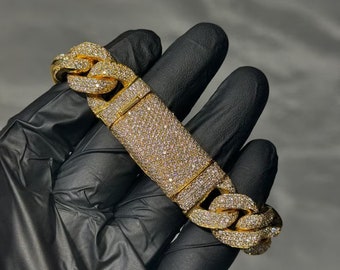 Bracelet à maillons cubain Iced Out pour homme | Bijoux hip-hop en or | Bracelet en moissanite VVS | Cadeau de luxe pour homme et femme style rappeur