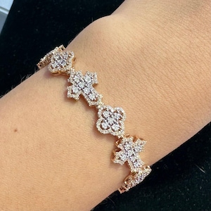 Bransoletka z krzyżowymi ogniwami diamentowymi VVS1, okrągły diament Moissanite jakości VVS1, zaliczony test diamentów, wysoka jakość 925 srebra próby 925/lite 10k