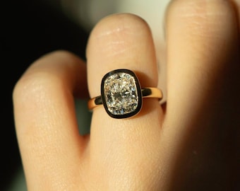 3.00CT Old Mine Cushion Cut Lab Grown Engagement Ring, Solitaire Old Mine Cushion Cut Ring, Bezel Setting Diamond, Anniversary Gift Ring
