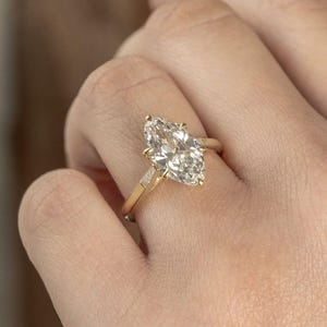 Solid Yellow Gold Marquise Cut Solitaire 2CT Marquise Cut Moissanite Ring, Filigree Wedding Ring, 6 Prongs Anniversary Diamond Ring For Her