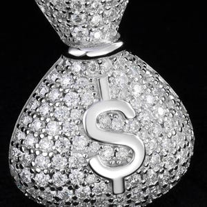 Ciondolo a forma di borsa porta soldi in moissanite in argento sterling 925, ciondolo hip hop ghiacciato / ciondolo moissanite spesso / oro 10K / personalizzato fatto a mano