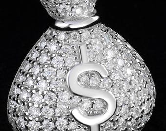 925 Sterling Silber Moissanit Geldsack Anhänger Iced Out Hip Hop Anhänger | Chunky Moissanit Anhänger | 10K Gold | Kundenspezifische Handarbeit