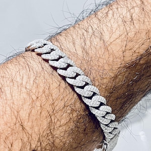 Bransoletka Miami Cuban Link 10 mm, Bransoletka męska/damska, Bransoletka Moissanite Cuban, Srebro próby 925/Złoto 10k, Przejście testu diamentów