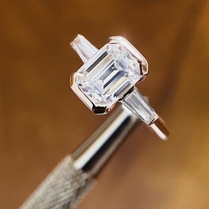 2.00CT Three Stone Emerald Cut Lab Grown Engagement Ring, Solid Gold Baguette Wedding Ring for Women, Anniversary Gifts for Her