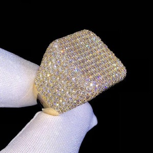 Iced Out Cuban Square Ring for Men – Fully Lab Diamond Bling Ring – Hip Hop Statement Jewelry – Gold Plated Custom Pinky Ring