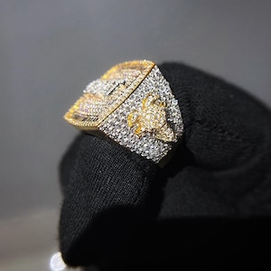 Custom Gold Men&#39;s Ring 10k Yellow Gold with 4.4cttw Diamonds, Baguette & Round, GOAT Championship Style