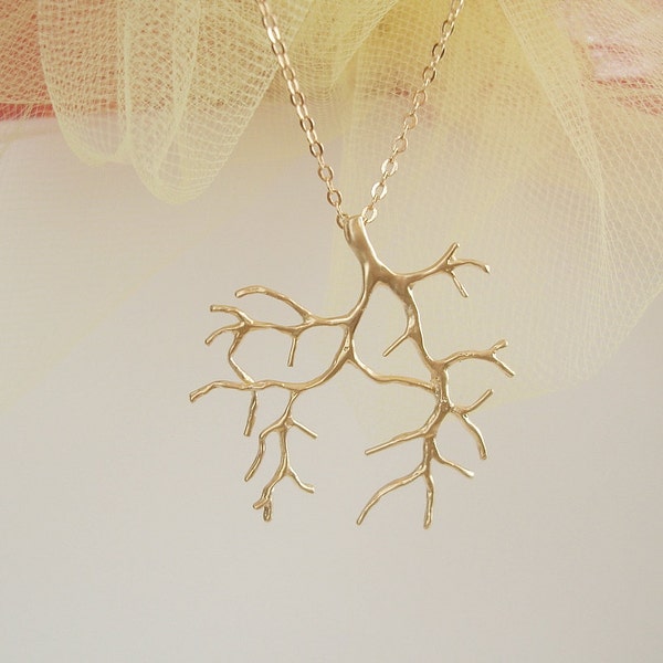 Coral Branch Matte Gold Necklace Wedding Jewelry Bridesmaid Jewelry.