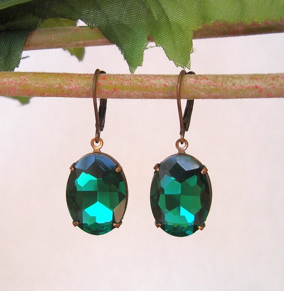 Vintage Emerald Earrings Swarovski Green Emerald B
