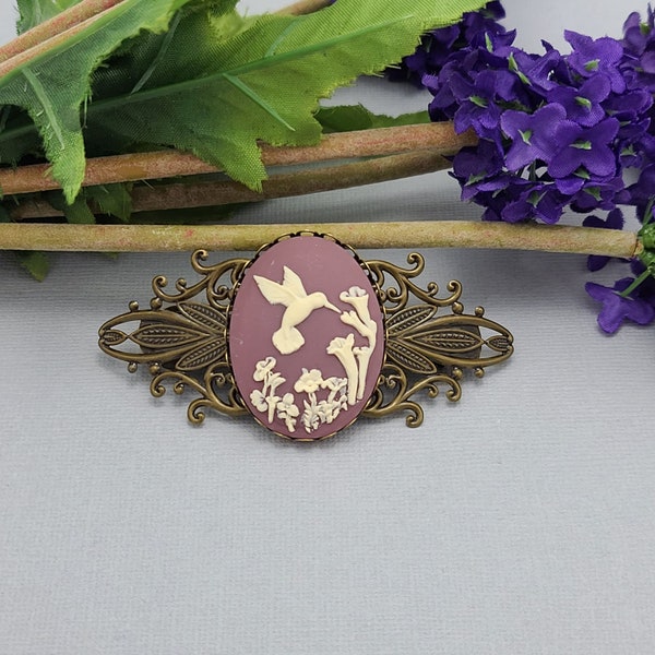 Hummingbird Cameo Antiqued Brass Filigree Barrette - Accessoire capillaire - Mariée - Cheveux - Accessoire de mariée.