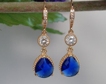 Cobalt Blue Earrings, Blue Wedding Earrings, Cobalt Hook Earrings, Drop, Dangle Earrings, Blue Wedding Bridal Bridesmaid Jewelry Gift
