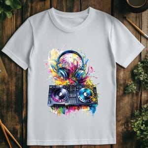 DJ Music T-Shirt - DJ Decks & Headphones Tee - Colorful DJ Gift for Music Lovers