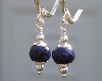 ROYAL WEDDING- Simple Sterling Silver and Genuine Faceted Sapphire Earrings - Handmade by DORANA - Bridal - A Perfect Something Blue