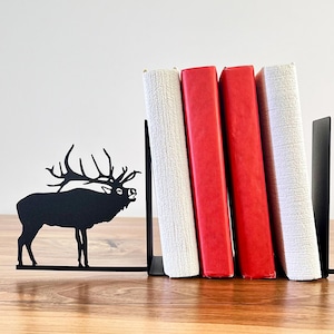 Animal Bookends, Deer Bookends, Heavy Book Ends, Bookends For Nature Lovers, Woodland Decor, Metal Elk Decor, Modern Rustic Bookshelf Decor