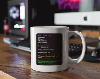 Epic Gamer Coffee Mug: MMO RPG Stats, Funny Gift