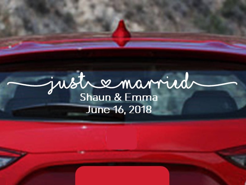 Just Married car decal for newlyweds vehicle window image 1