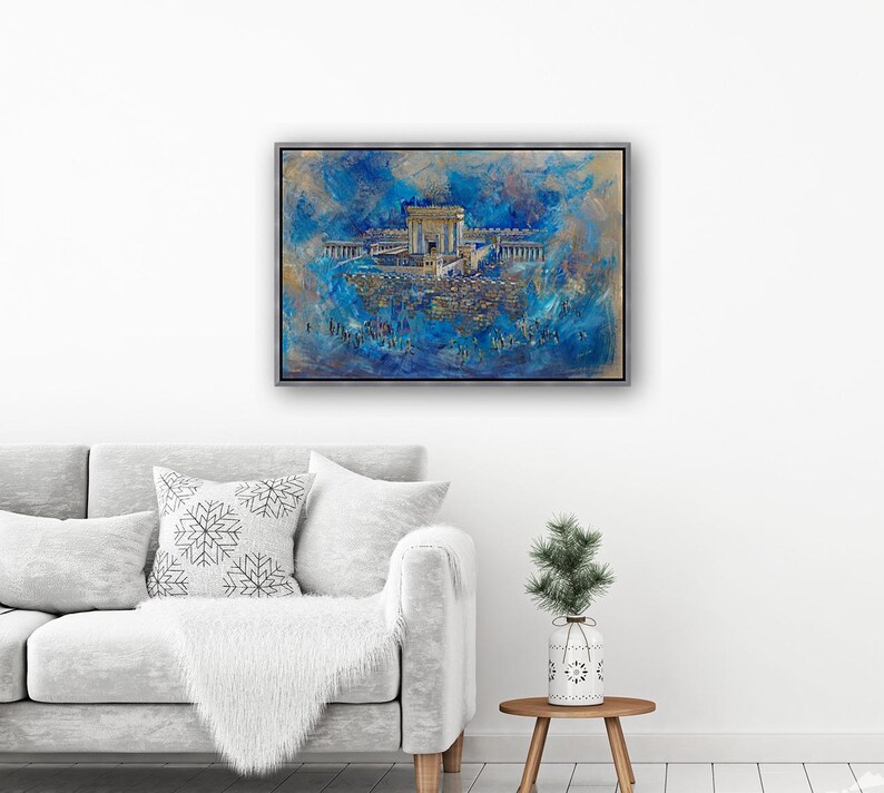 Puede incluir: Una pintura de un edificio dorado con un cielo azul y nubes en el fondo. El edificio est&aacute; rodeado de personas y tiene un gran arco en el centro.