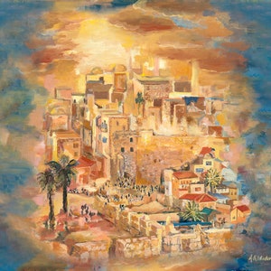 Abstract Jerusalem Painting, Colourful Jewish Art, Bright Inspiring Judaica, Kosel Western Wall, Jerusalem Israel, Giclée Canvas Print