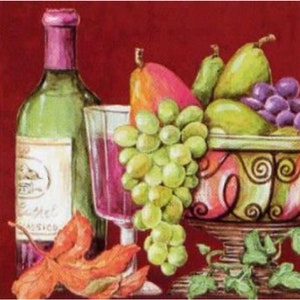 4 tovaglioli per découpage, set di 4 tovaglioli di carta, 33 x 33 cm (13 pollici), tovagliolo, vino e frutta (uva e pere), tovagliolo